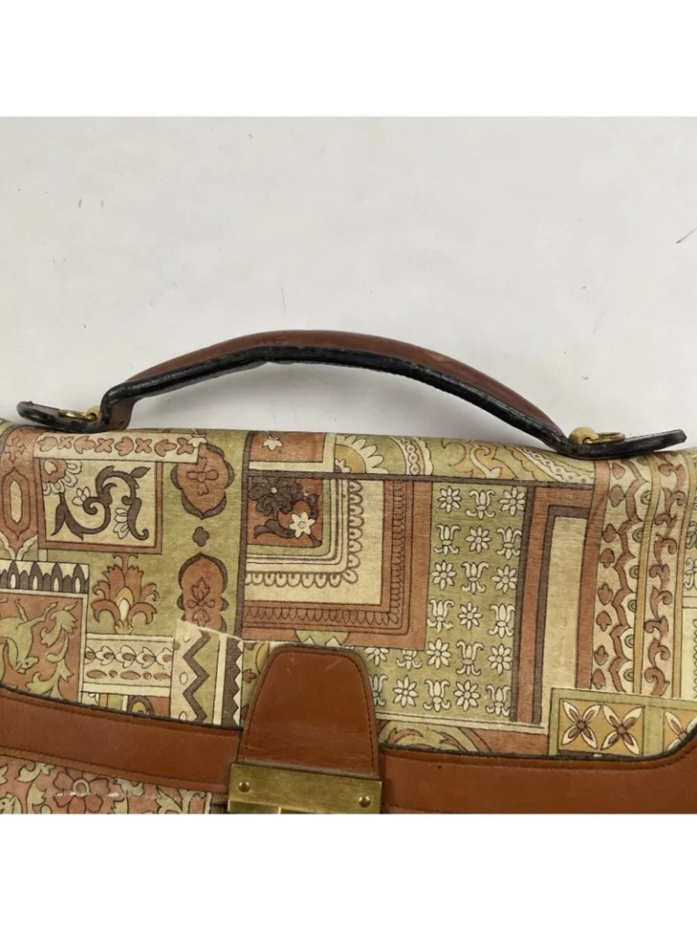 I.Magnin Michael Scott Leather Briefcase Tapestry Look Steerhide Bag Key Vintage